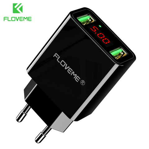 FLOVEME-cargador USB con 2 puertos, pantalla LED, cargador inteligente para teléfono móvil, iPhone, Samsung, Xiaomi, adaptador de pared para viaje, enchufe europeo ► Foto 1/6