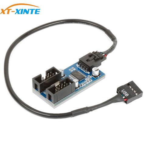 XT-XINTE 9pin USB macho 1 a 2/4 Cable de extensión hembra tarjeta de escritorio 9-Pin USB HUB USB 2,0 conector de 9 pines puerto multiplicador ► Foto 1/6