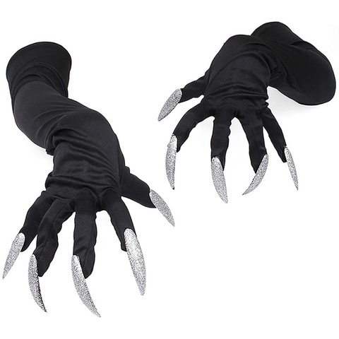 Guantes para juegos de disfraces de Halloween, accesorios de uñas largas para fiesta, Festival divertido, bruja, Cosplay, accesorios de fantasía terroríficos, guante de inglete negro, herramientas ► Foto 1/6