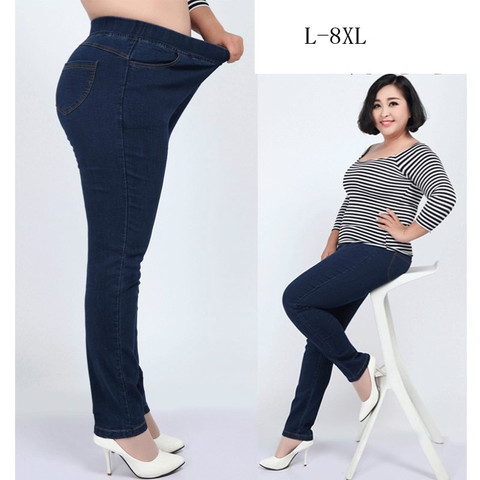 De talla grande 8XL 7XL L elástico cintura alta Mujer Jeans pantalones lápiz primavera pantalones vaqueros Casual de Mujeres de alta pantalones de mezclilla ► Foto 1/6