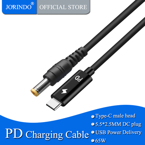 JORINDO 1,5 M/4.9FT tipo-c macho cabeza a DC 5,5*2,5 MM PD notebook cable De Carga Rápida, USB-C a 5525 65W cable 20V 3.25A 65W ► Foto 1/6