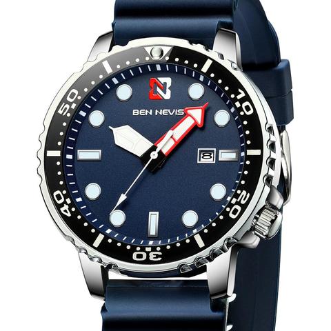 BEN NEVIS de los hombres del reloj del deporte fina funda impermeable reloj de pulsera única correa de caucho de silicona de cuarzo azul reloj hombre reloj Masculino ► Foto 1/6