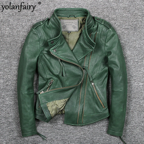 YOLANFAIRY, chaqueta de cuero genuino, chaquetas de piel de oveja para mujer, chaqueta de moto primavera Otoño, chaqueta de cuero 1680 MF119 ► Foto 1/6