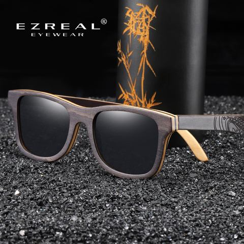 EZREAL-gafas de sol polarizadas de madera Natural para hombre y mujer, lentes de sol unisex en color negro, hechas a mano, modelo S5832 ► Foto 1/6