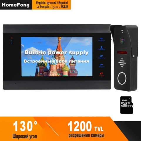 HomeFong-videoportero con cable para el hogar, Monitor de 7 pulgadas, 130 grados, gran angular, detección de movimiento, grabación ► Foto 1/6