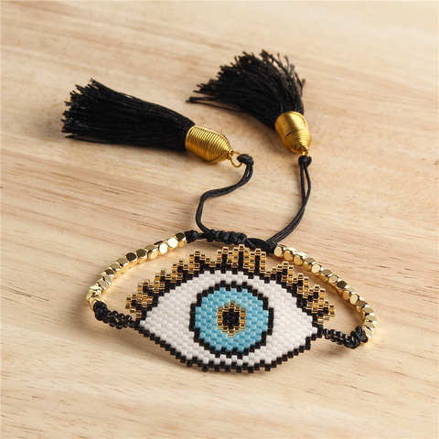 Go2boho pulsera de las mujeres turco Pulseras de ojo maligno MIYUKI borla Pulseras Mujer 2022 hecho a mano telar tejido verano joyería de playa ► Foto 1/6