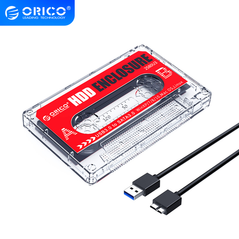 ORICO 2,5 pulgadas Disco Duro USB3.0 tipo-C recinto HDD externo transparente Funda de disco duro pegatinas DIY para SSD HDD diseño de cinta de Cassette ► Foto 1/6