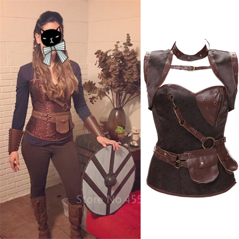 Corsé Medieval renacentista para mujer, vestido Retro Steampunk de cuero, corpiño gótico Sexy, disfraz de pirata vikingo ► Foto 1/6