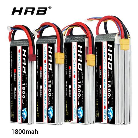 HRB RC Lipo batería 3,7 V 7,4 V 11,1 V 14,8 V 18,5 V 22,2 V 1S 2S 3S 4S 5S 6S 1800mAh 50C 100C para Trex helicóptero Avión de 450 barco ► Foto 1/6