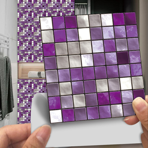 Pegatina de azulejo duro de mosaico púrpura, 10 Uds., cubierta de transferencia 2d impresa plana para papel tapiz de baño y cocina, Póster Artístico de Peel & Stick ► Foto 1/6
