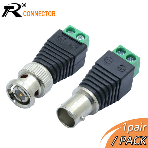 1 par de macho y hembra Mini conector BNC coaxial UTP Balun de vídeo conector BNC macho adaptador DC para cámara de vigilancia CCTV sistema CCTV ► Foto 1/6