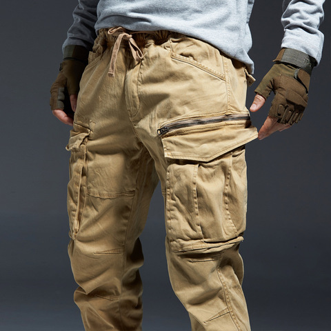 Icsars-pantalones Cargo hasta el tobillo para hombre, con cintura elástica con cremallera Joggers, muchos bolsillos, militar, color negro, moda de calle ► Foto 1/6