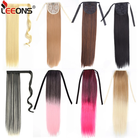 Leeons 20''Synthetic Ponytail piezas de cabello pelo sintético resistente al calor fibra de pelo Cola de Caballo cinta rectas extensión 21 colores ► Foto 1/6