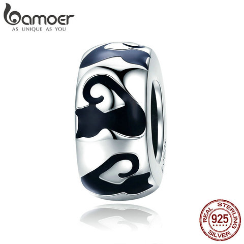 BAMOER-Cuentas de plata esterlina 925 para pulsera, accesorio apilable con forma de gato, espaciador esmaltado negro, apto para pulseras, joyería SCC825 ► Foto 1/6