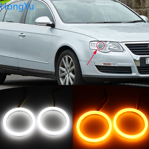 Luz LED blanca de algodón para coche, anillos de Halo de ojo de Ángel, ámbar, intermitente DRL para Volkswagen VW Passat B6 Magotan 2013-2022 ► Foto 1/6