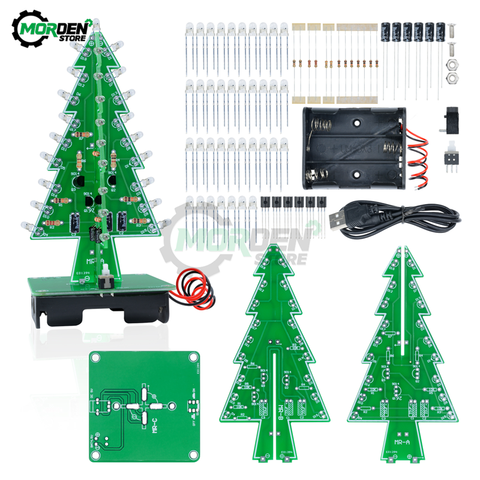 Kit de bricolaje 3D de 3 colores/7 colores, árbol de Navidad, práctica de soldadura, ciencia electrónica, LED PCB intermitente ► Foto 1/6