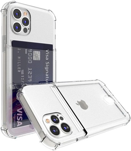 Funda de teléfono transparente a prueba de golpes para iPhone, funda de silicona suave con Soporte para tarjeta de funda de cartera para iPhone 12Mini 12 11 Pro Max X XS XR 7 8 Plus SE 2 ► Foto 1/6