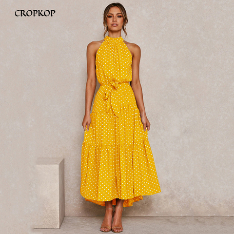 vestido casual verano mujer 2022 lunares palabra de honor largo amarillo florales ropa de mujer ropa de vestir de mujer woman summer dress ► Foto 1/6