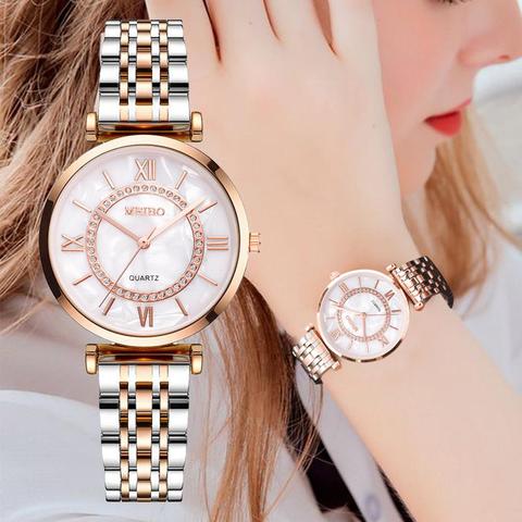 Reloj de pulsera de cristal de lujo para mujer, reloj de pulsera de diamante de moda para mujer, reloj de pulsera de acero para mujer, reloj de pulsera de mujer ► Foto 1/6