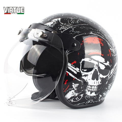 2022 nueva virtud de la cara abierta 3/4 casco de la motocicleta Retro Vintage Moto lente interno incluido timón Moto bicicleta Motocross cascos ► Foto 1/1