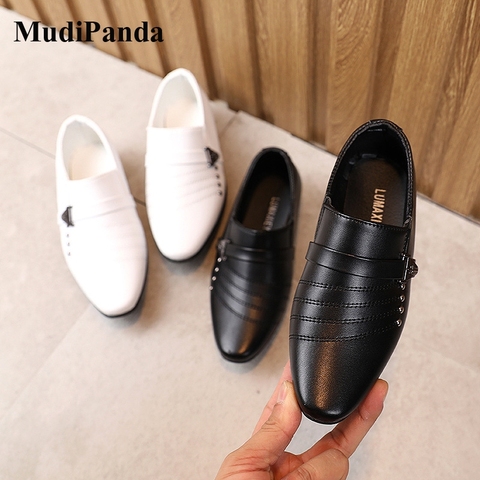 Mudipanda-zapatos de cuero antideslizantes para niños, calzado Unisex de color negro, estilo británico, pasarela, Show, ligero, suave, otoño e invierno, 2022 ► Foto 1/6