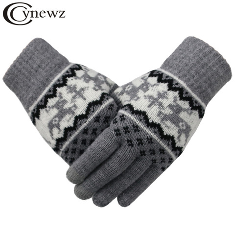 Guantes de punto para mujer, guantes con dedos completos para invierno, suaves, con estampado de ciervo navideño y pantalla táctil ► Foto 1/6