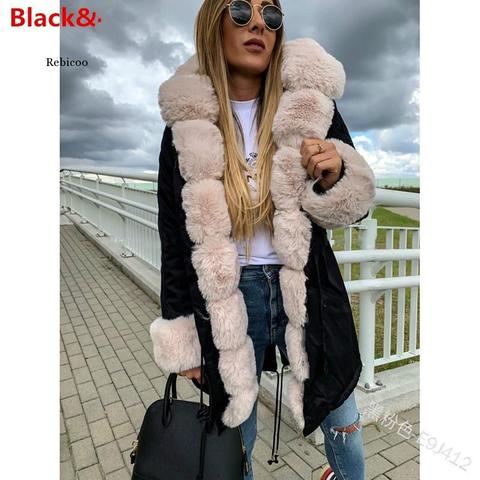 Parkas largas con capucha para mujer, chaqueta de invierno con forro de piel gruesa, prendas de vestir, 30 grados ► Foto 1/6