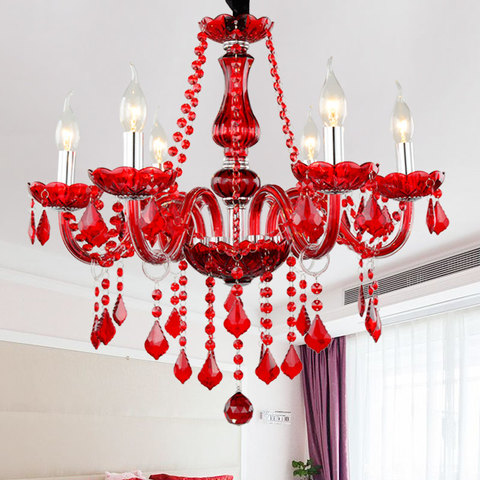 Candelabros modernos de cristal rojo para sala de estar, lámpara de techo K9, lustres de cristal ► Foto 1/6