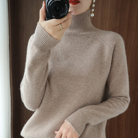 Suéter de cuello alto de Cachemira para mujer, Jersey de punto de manga larga, grueso y suelto, Invierno ► Foto 1/6