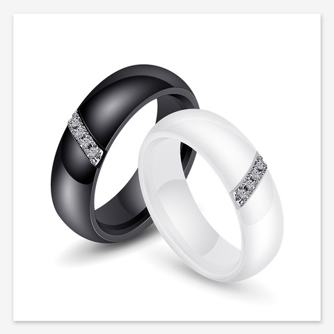 Eamti-Anillo de cerámica blanco para mujer y hombre, banda de boda negra, anillos de pareja de 6mm de ancho, venta al por mayor, alianca de boda, envío directo ► Foto 1/5