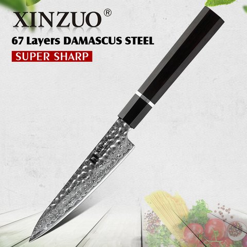 XINZUO-cuchillo de cocina de 5 pulgadas, rebanador de fruta de acero inoxidable, Damasco de alto carbono, madera de ébano y mango de cuerno de búhos ► Foto 1/6