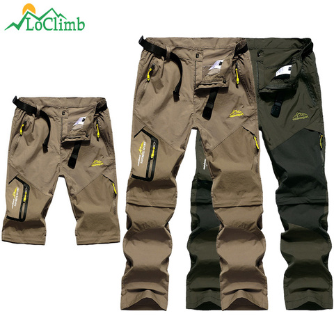 Pantalones de verano para hombre de LoClimb, pantalones de senderismo extraíbles para exteriores, pantalones de viaje para acampar, pantalones de senderismo para hombre, pantalones cortos de color caqui para deportes de montaña AM002 ► Foto 1/6