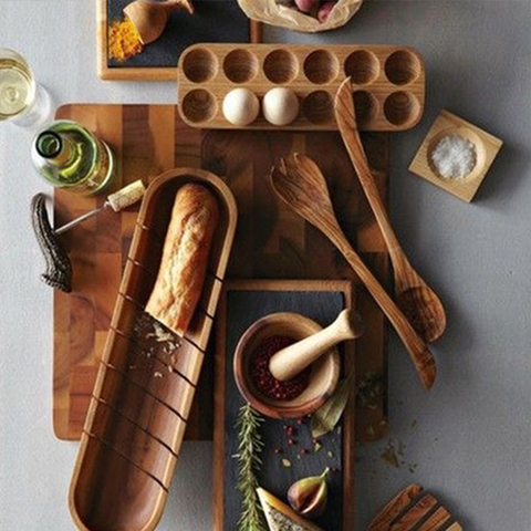 Caja de almacenamiento de huevos de doble fila de madera de estilo japonés, organizador para el hogar, soporte para huevos, accesorios de decoración de cocina ► Foto 1/6