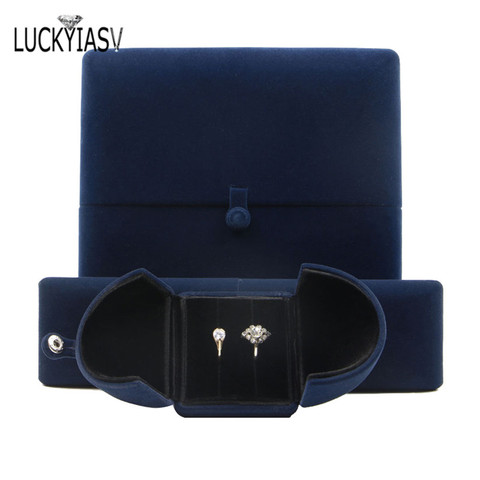 Caja de joyería azul oscuro, colgante de anillo doble abierto, pendientes, collar, caja de regalo sorpresa para el Día de San Valentín ► Foto 1/6