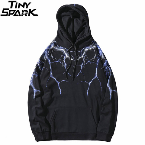 Sudadera Hip Hop Lightning con capucha para hombres Harajuku Streetwear Sudadera con capucha algodón otoño 2022 sudadera holgada con capucha HipHop Hipster negro ► Foto 1/6