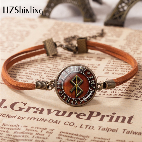 Viking-pulsera de cuero con círculo rúnico, joyería elegante, Estilo encantador, pulsera de vidrio, regalo de joyería, novedad de 2022 ► Foto 1/1