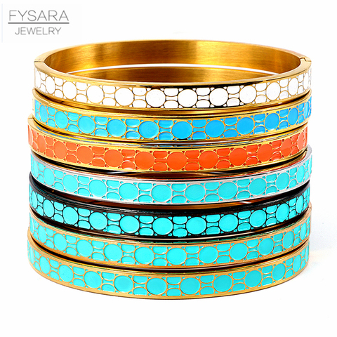 FYSARA-brazaletes redondos geométricos para mujer, brazaletes de esmalte negro y azul, joyería de acero inoxidable para fiesta ► Foto 1/6