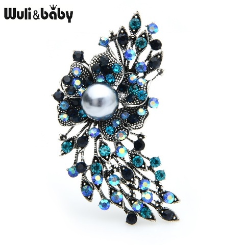 Wuli & baby, broches de flores Multicolor con diamantes de imitación para mujeres, aleación nueva, 4 colores, broche Vintage de lujo para bodas y banquetes, broches para regalos ► Foto 1/6