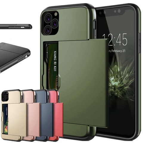 Funda de teléfono de negocios para iPhone 11 Pro MAX 2022 XR XS X 10, carcasa con armadura deslizante, BILLETERA, ranura para tarjeta, 11 XR XS MAX ► Foto 1/6