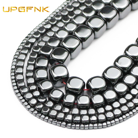 UPGFNK cubo piedra cuadrada Natural negro hematita 2/4/6/8mm encanto cuentas espaciadoras sueltas para fabricación de joyería DIY collar de pulsera ► Foto 1/6