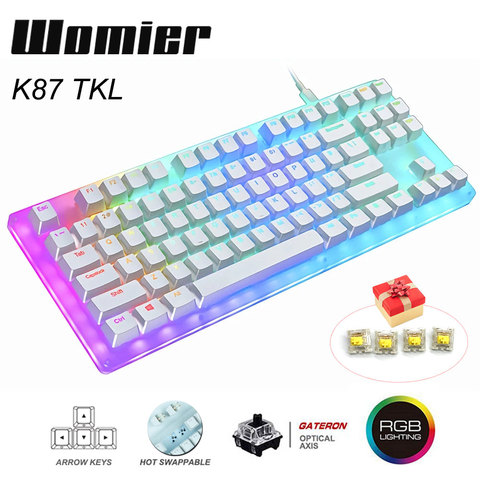 Womier-Teclado mecánico para videojuegos, 87 teclas, K87, intercambiable, RGB, 80%, translúcido, Base de vidrio Gateron, interruptor con Base cristalina ► Foto 1/6