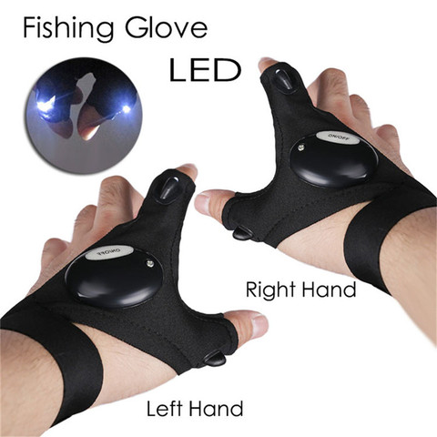 Guantes de pesca con linterna LED para exteriores, guantes de medio dedo con iluminación ligera, para pesca nocturna, Camping salvaje, mano izquierda y derecha, 1 Uds. ► Foto 1/6