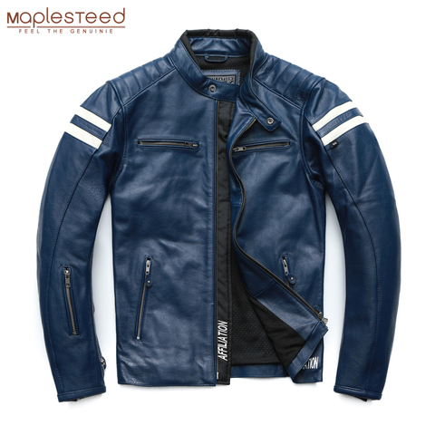 Chaqueta de cuero de vaca 100% para hombre, abrigo de piel auténtica, cazadora para motociclista, ajustado, Otoño, M218 ► Foto 1/6