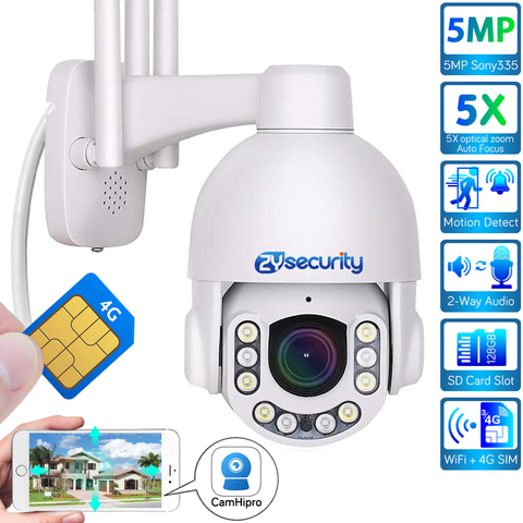 Tarjeta SIM 4G cámara IP PTZ 5X Zoom Sony 5MP H.265 2Way de Audio Dual-la velocidad de la luz cámara de red domo al aire libre de vídeo CCTV vigilancia ► Foto 1/6