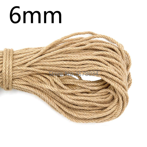 Cuerda de Yute Natural de 6mm 1m-50m cuerda de gran resistencia cuerda de cáñamo trenzado cordón macramé DIY artesanía hecha a mano decoración para rascar mascotas ► Foto 1/6