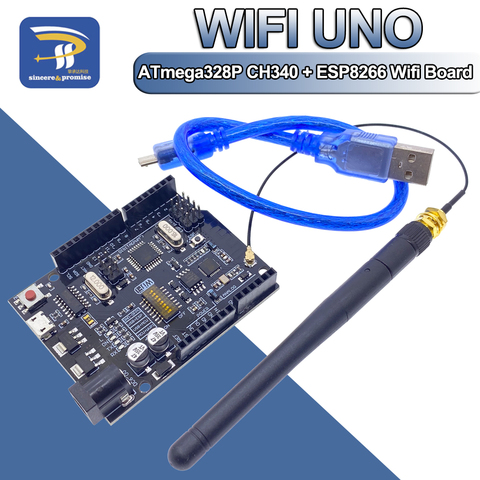 UNO + WiFi + R3 ATmega328P + ESP8266 CH340 (32Mb de memoria) 6V-9V USB-TTL CH340G para Arduino NodeMCU WeMos una placa de desarrollo ► Foto 1/6