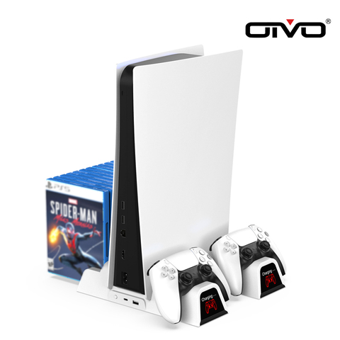 OIVO-cargador doble para mandos PS5, soporte de refrigeración Vertical, estación de carga rápida, ventilador LED para SONY Playstation5 Disc/Digital ► Foto 1/6