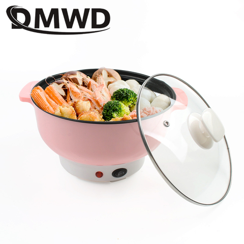 DMWD Mini sartén eléctrica de acero inoxidable 1.2L MultiCooker estofado fideos cocina al vapor huevos de olla de sopa de Pan de la UE ► Foto 1/4