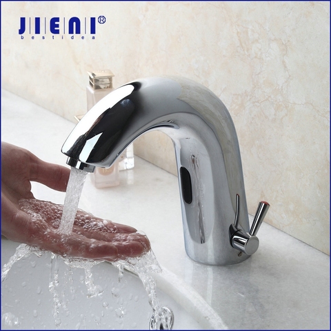 JIENI-grifo cromado para lavabo, táctil y automático, con Sensor de manos libres, de latón macizo, mezclador y grifos ► Foto 1/6