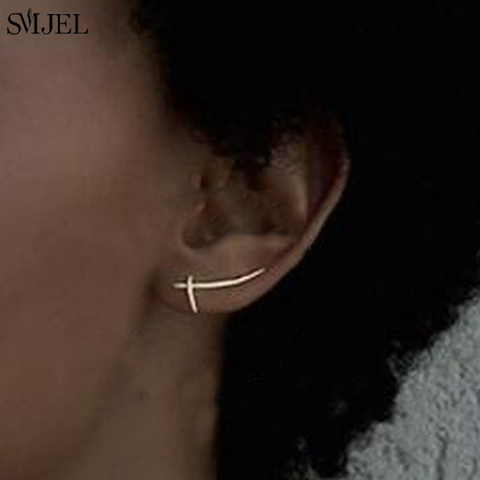 SMJEL-pendientes de Cruz Punk para mujer, joyería de moda, pendientes que asoman por debajo de la oreja, pendientes trepadores geométricos de espada, joyas simples, regalos, Bisutería ► Foto 1/6